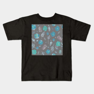 Turquoise and gray country floral in watercolour Kids T-Shirt
